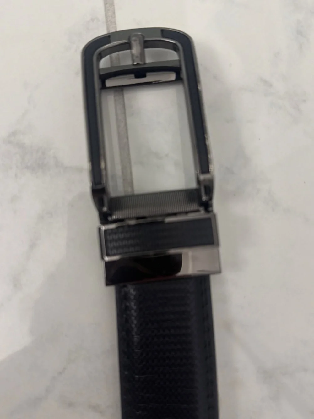 Men's Black Leather Ratchet Dress Belt with Gunmetal Buckle